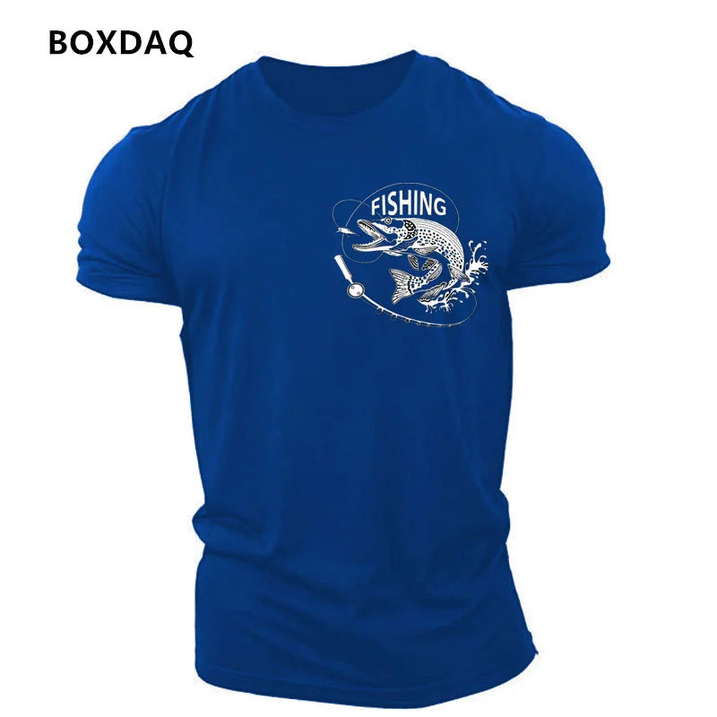 Outdoor Fishing Clothing Men's T-Shirts Short Sleeve Fish Print O-Neck Fitness Sports Tops Summer Beach Casual O-Neck Male Tees