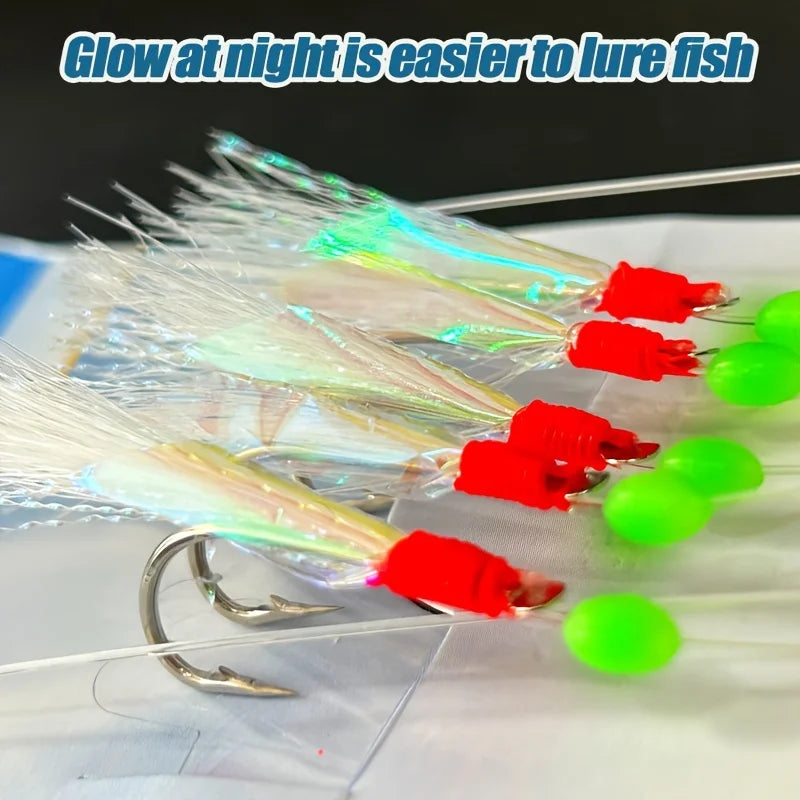 TAKBAS 1/3/5Packs Sabiki Rigs Saltwater, Fish Skin Mackerel Feathers Rigs, Sea Fishing Rigs with Luminous Beads Flasher Rig