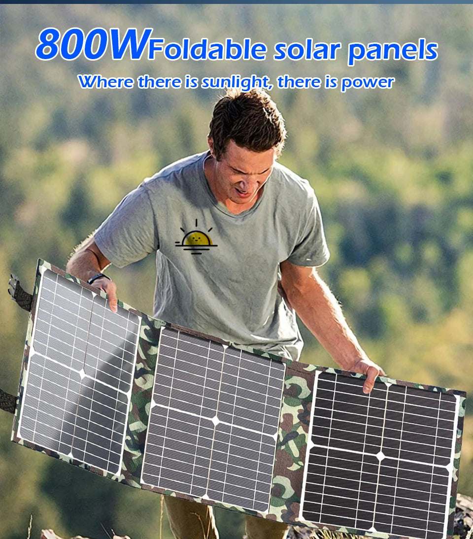 Solar Panel Kit Complete Camping Foldable 800W Solar Power Station MPPT Portable Generator Charger 18V for Car Boat Caravan Camp