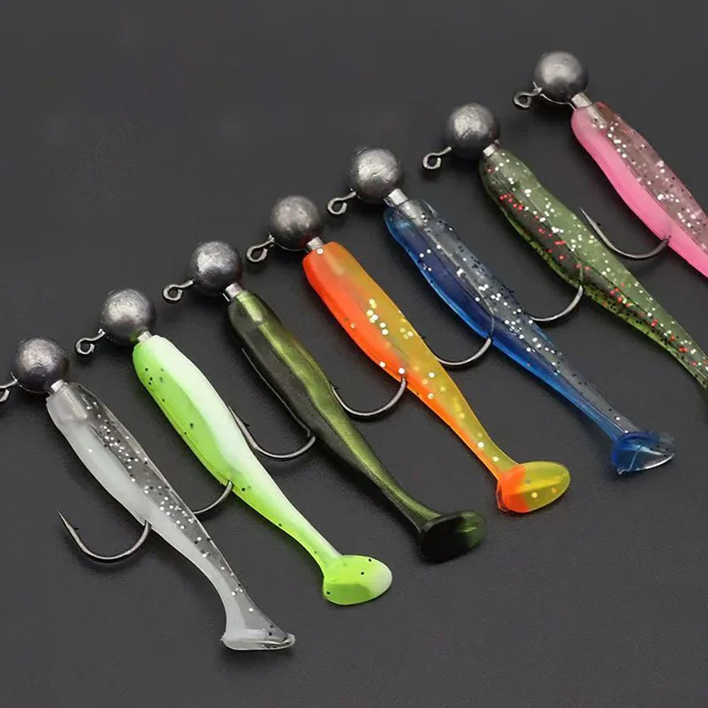 10PCS Soft Lure 5.5cm 7cm 10cm T Tail Worm 3PCS Jigging Head Hook 3g 5g 10g Metal Jig Carp Fishing Pesca Swimbait Gear Kit Bait