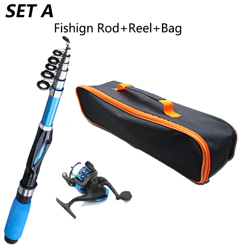 1.2M Fishing Rod Full Kits Telescopic Sea Spinning Reel Lure Set Travel Fishing Gear Baits Accessories Bag Beginner 6 Options