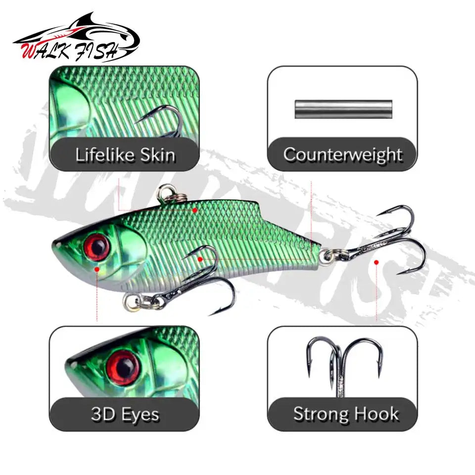 WALK FISH 5.5cm 10g Tough Fishing Lure VIB Rattlin Hook Fishing Sinking Vibration Rattlin Hooktion Bait Pencils Fishing Gear