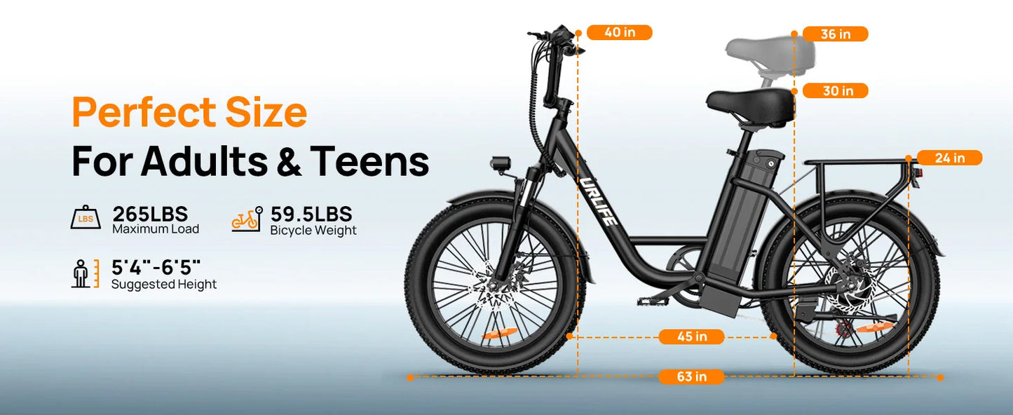 1000W E20 Electric Bike | 48V 13Ah Removable Battery, 20MPH, 20''X3" Fat Tire, 7-Speed Electric Bicycles with Dual Disc Brake