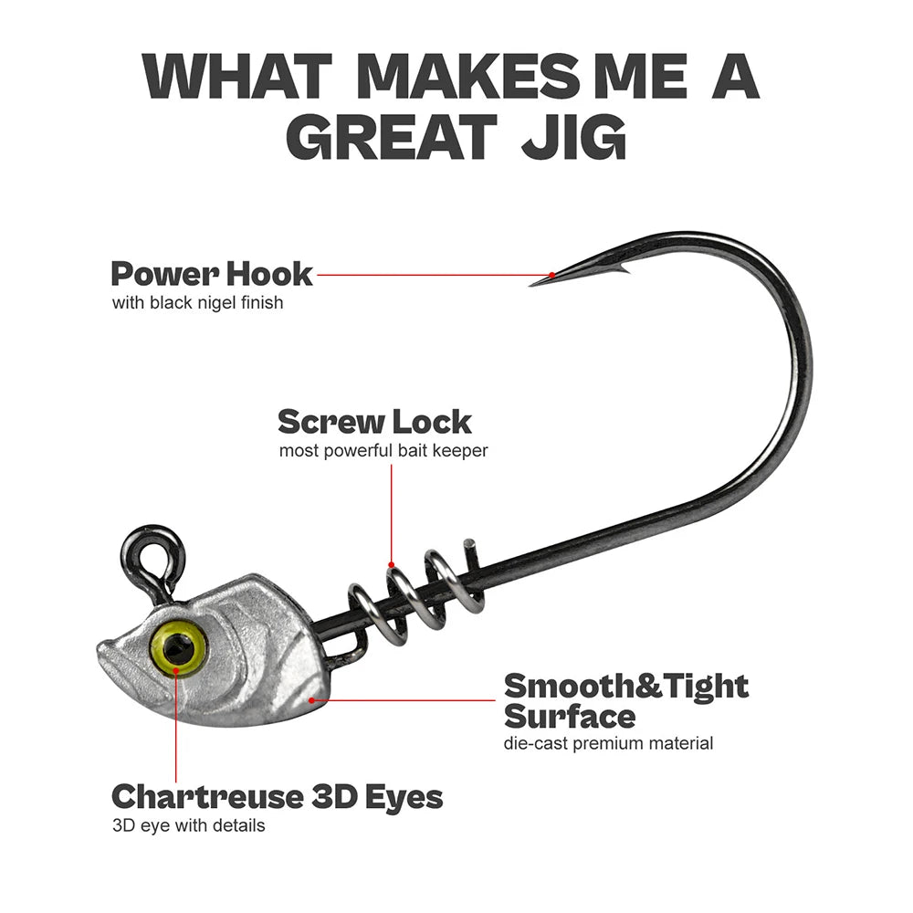 MrLurion 15pcs/Box 3.5g 5g 7g 10g 14g Screw lock jigging head fishing lure baits ,soft worm lure fishhook wobblers with 3D eyes