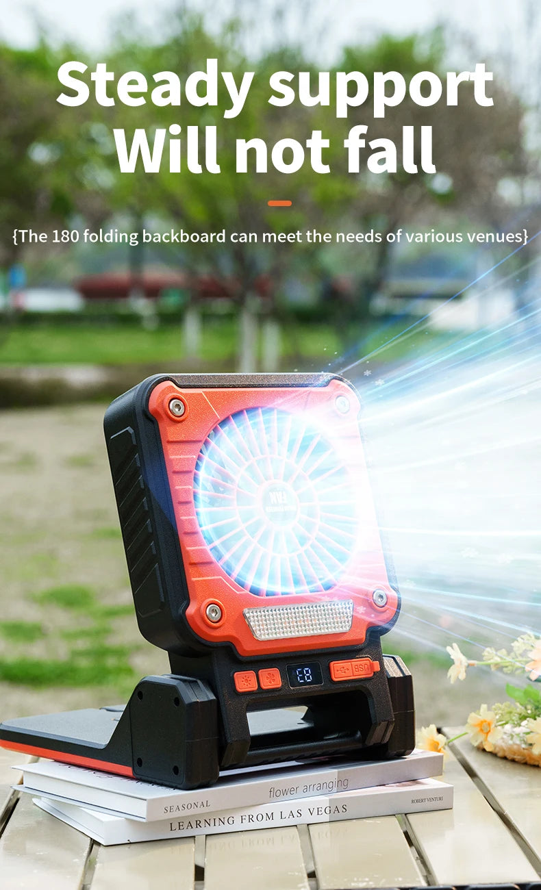Solar Powered Camping Light with Fan Folding Portable Desk Lamp  Rechargeable Battery for Outdoor Hiking Fishing Camping