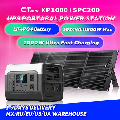 CTOLITY Factory XP1000 1024WH Outdoor Solar Generator 1800W Portable Power Station 200W 20.5V Solar Panel Solar Energy Systems