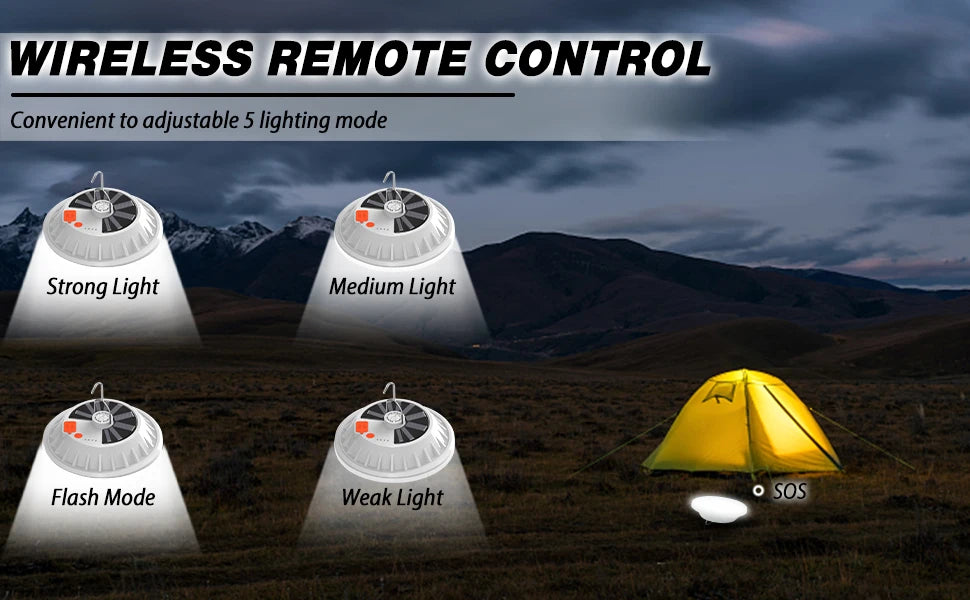 Solar Camping Light,Portable Tent Light,USB-Charged Bulb,Patio Light w/Remote Control,Power Bank,Camping,Blackouts,BBQ,Fishing