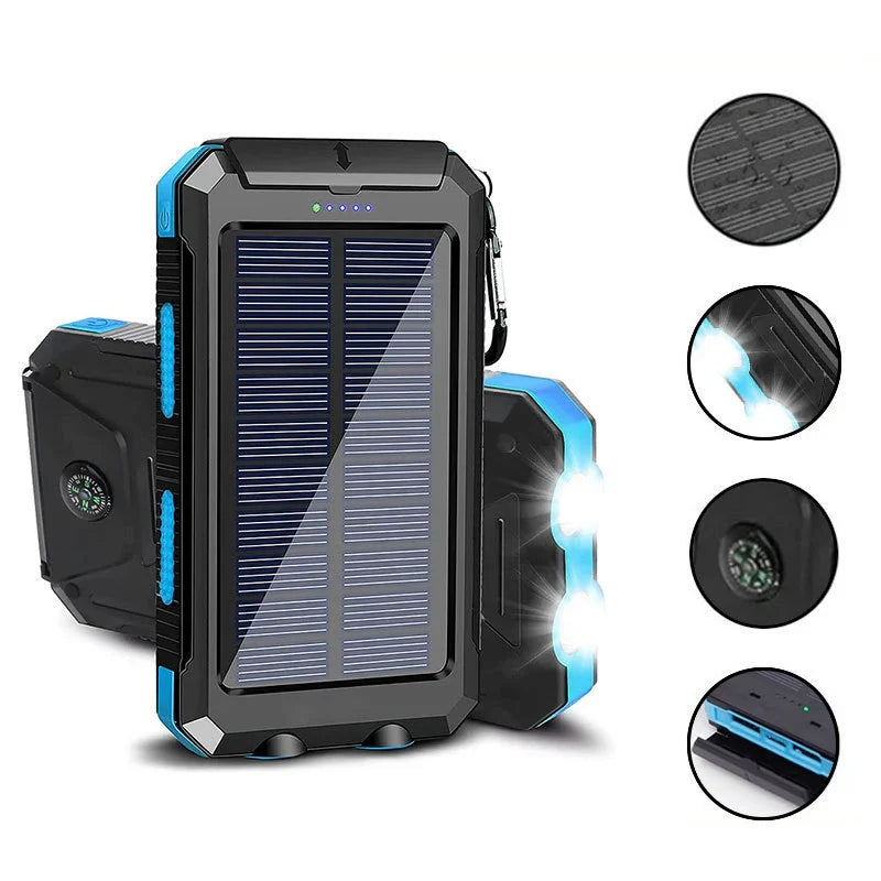 Solar Power Bank 20000mAh Charging Portable Charger Phone External Battery with SOS Flashlight 2-USB Outdoor Powerbank