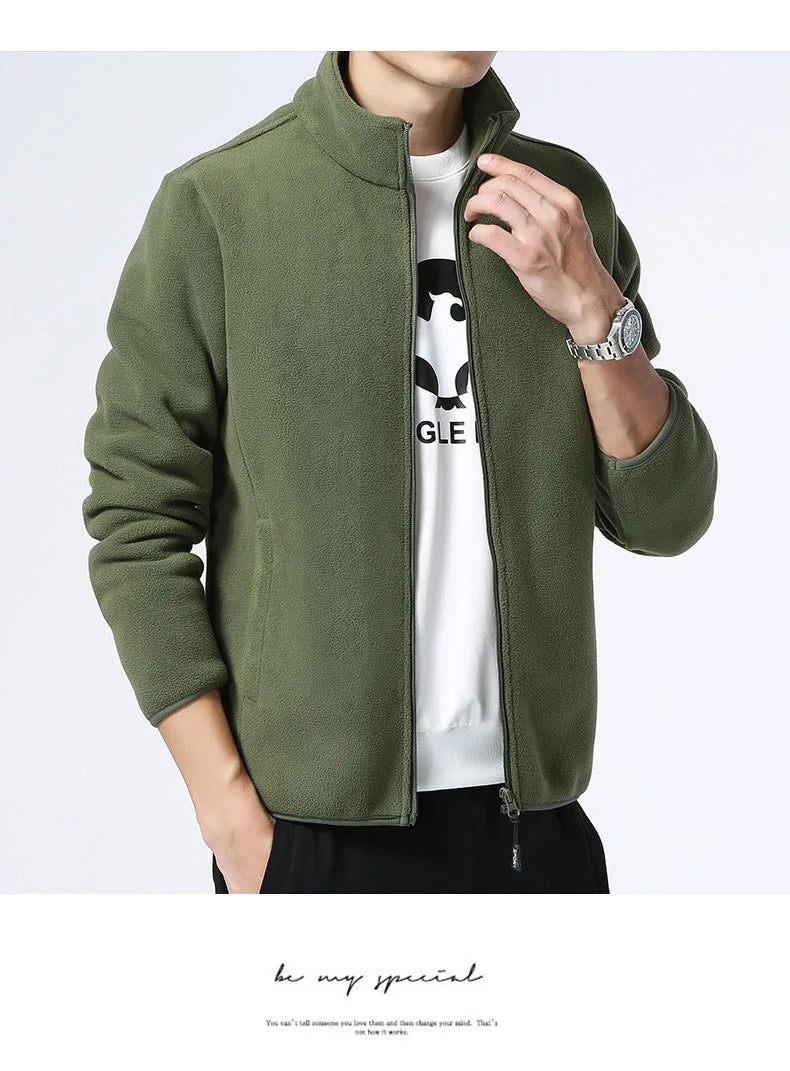 Winter fleece hiking jacket windbreaker for men Sportswear Wool lining thickened warm men's coat plus size overcoat