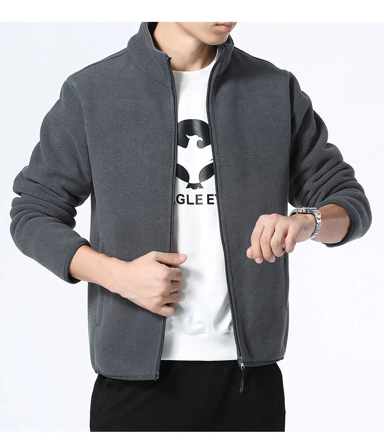 Winter fleece hiking jacket windbreaker for men Sportswear Wool lining thickened warm men's coat plus size overcoat