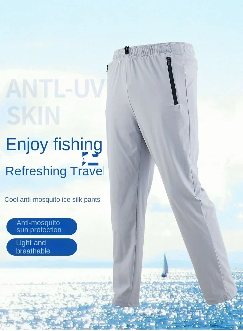 Ice Silk Fishing Pants, Cool Feeling Sweatpants, Outdoor Sunscreen, Quick Drying, Breathable, Anti-Mosquito Fishing Clothes