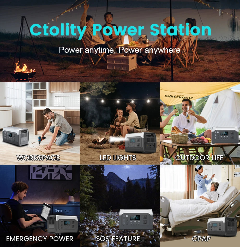 CTOLITY Factory XP1000 1024WH Outdoor Solar Generator 1800W Portable Power Station 200W 20.5V Solar Panel Solar Energy Systems