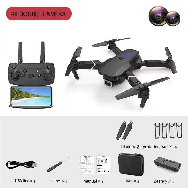 E88 Drone Toy, Dual Camera, One Key Takeoff Remote Control Men'S Gift Indoor and Outdoor, Halloween/Christmas/New Year Gift
