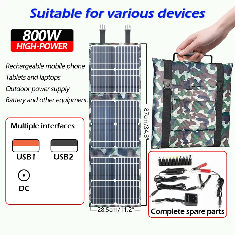 Solar Panel Kit Complete Camping Foldable 800W Solar Power Station MPPT Portable Generator Charger 18V for Car Boat Caravan Camp