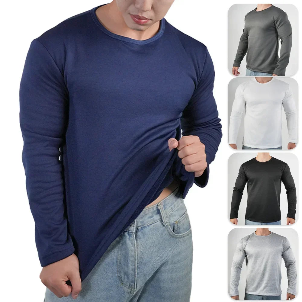 Men's Winter Thermal Long-sleeved T-shirt Wear Extreme Cold Weather Base Layer Top Fleece Lined Winter O-Neck Bottoming Shirts