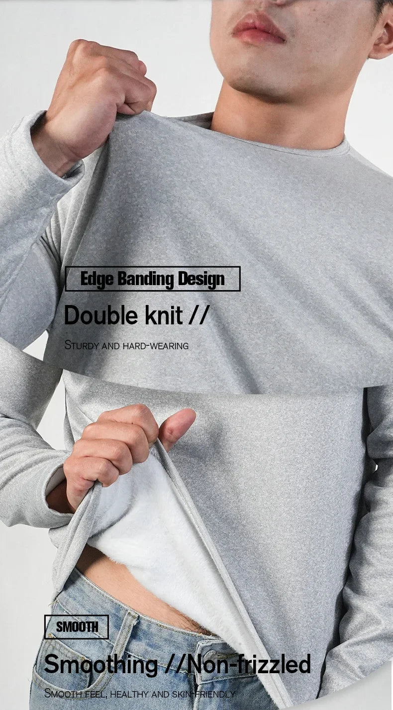 Men's Winter Thermal Long-sleeved T-shirt Wear Extreme Cold Weather Base Layer Top Fleece Lined Winter O-Neck Bottoming Shirts