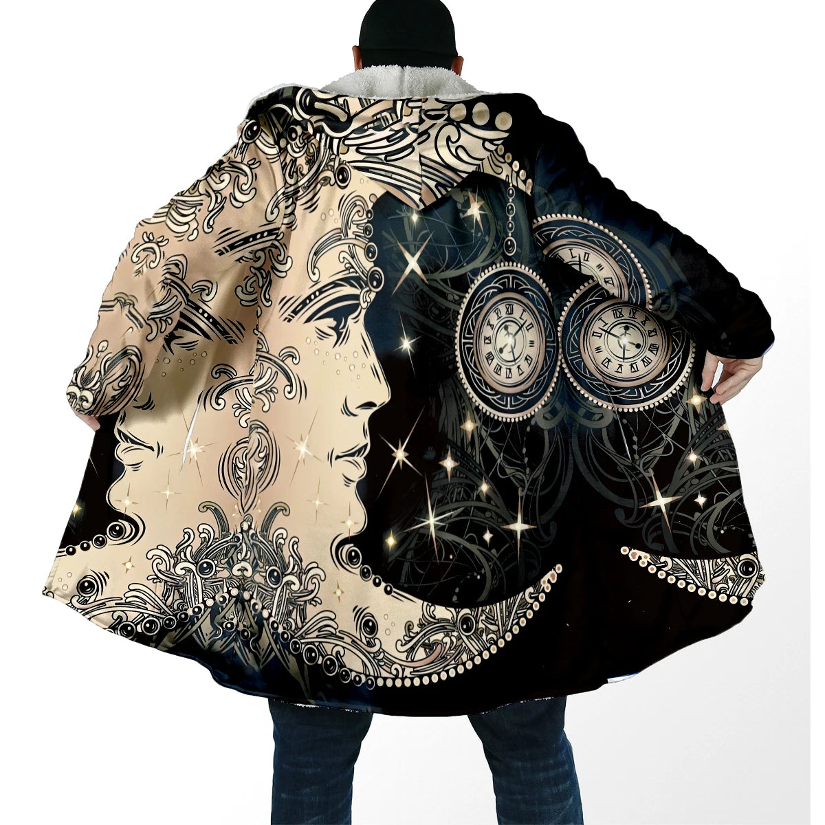 Winter Fashion Men's cloak Hippie Psychedelic Colorful Trippy 3D Printed Thick Fleece Hooded Cloak Unisex Warm Cape Coat DP103