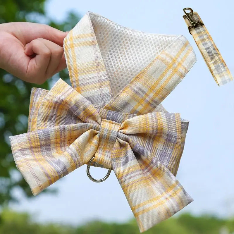 Pet dog  cat jk plaid skirt vest leash teddy than bear out clothes chest strap walking supplies