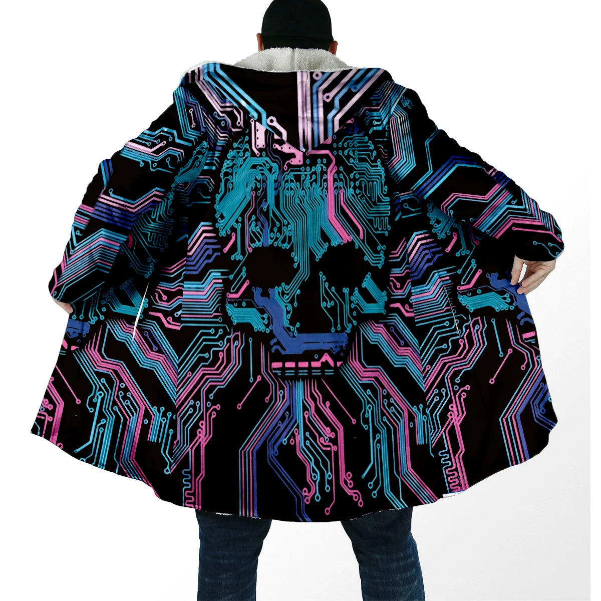 Winter Fashion Men's cloak Hippie Psychedelic Colorful Trippy 3D Printed Thick Fleece Hooded Cloak Unisex Warm Cape Coat DP103