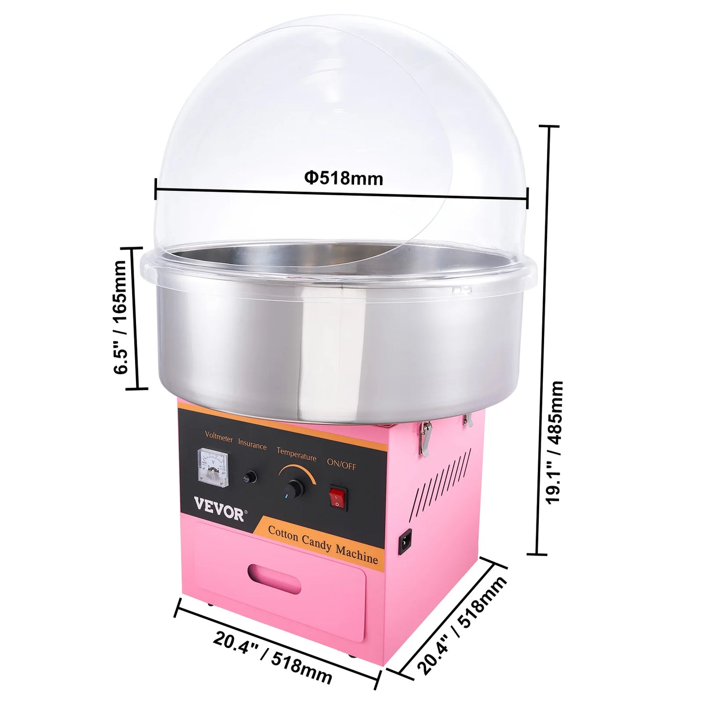 SucceBuy Electric Cotton Candy Machine Commercial Floss Maker w/ Stainless Steel Bowl Sugar Scoop and Drawer for Birthday Party