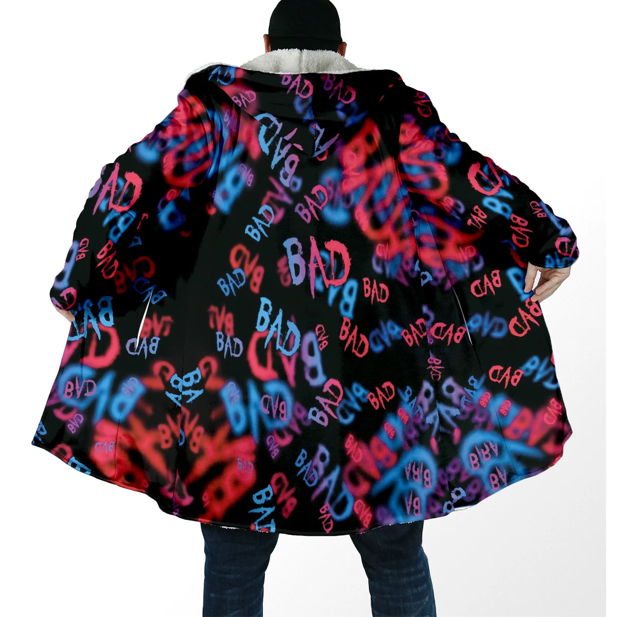 Winter Fashion Men's cloak Hippie Psychedelic Colorful Trippy 3D Printed Thick Fleece Hooded Cloak Unisex Warm Cape Coat DP103
