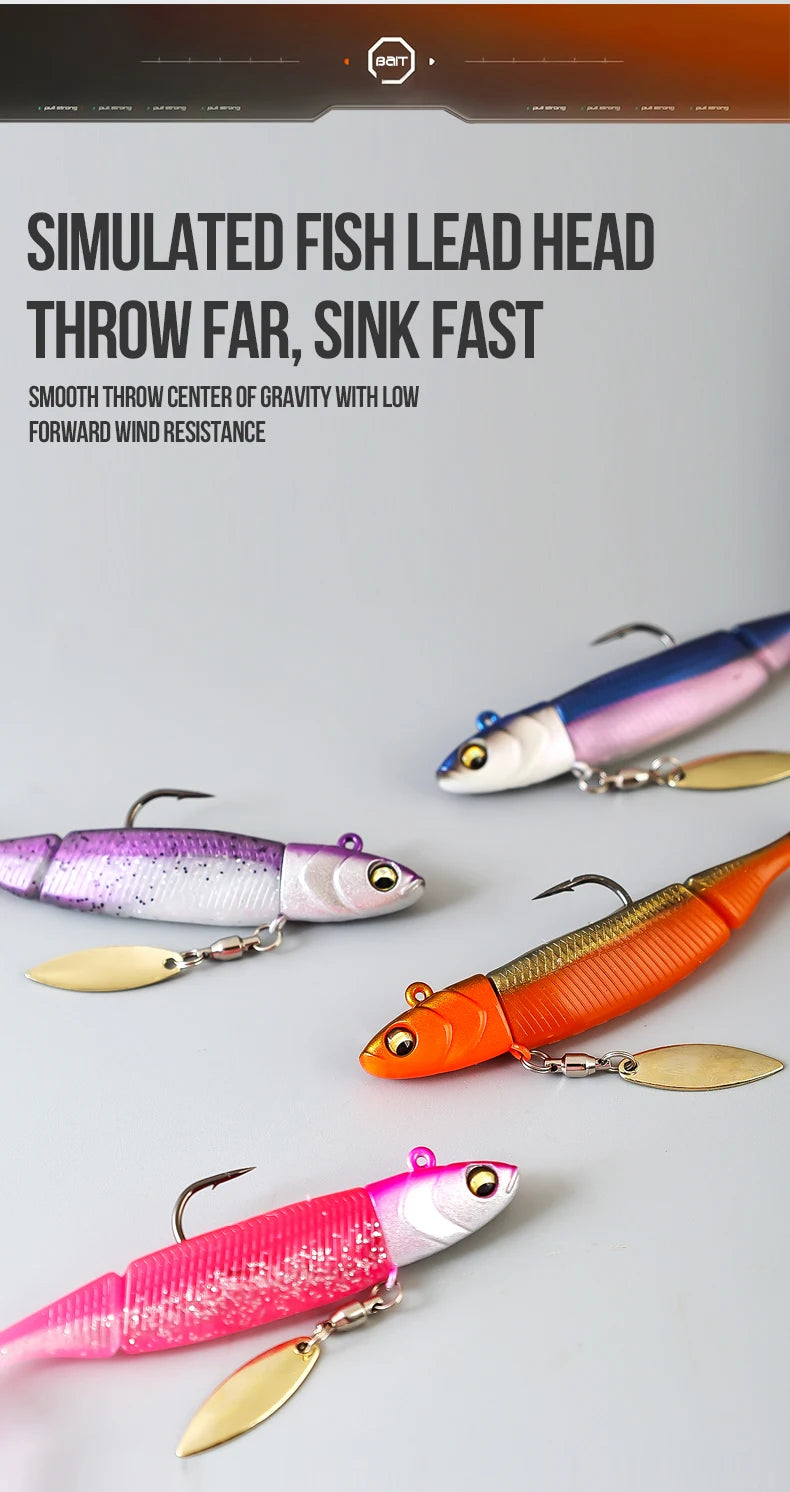 TAIYU Hot Sale Fishing Lures 20g Jig Head T-tail Silicone Soft Lure Wobbler Metal Spinner Spoon Bait For Pike Trout Bass Fishing