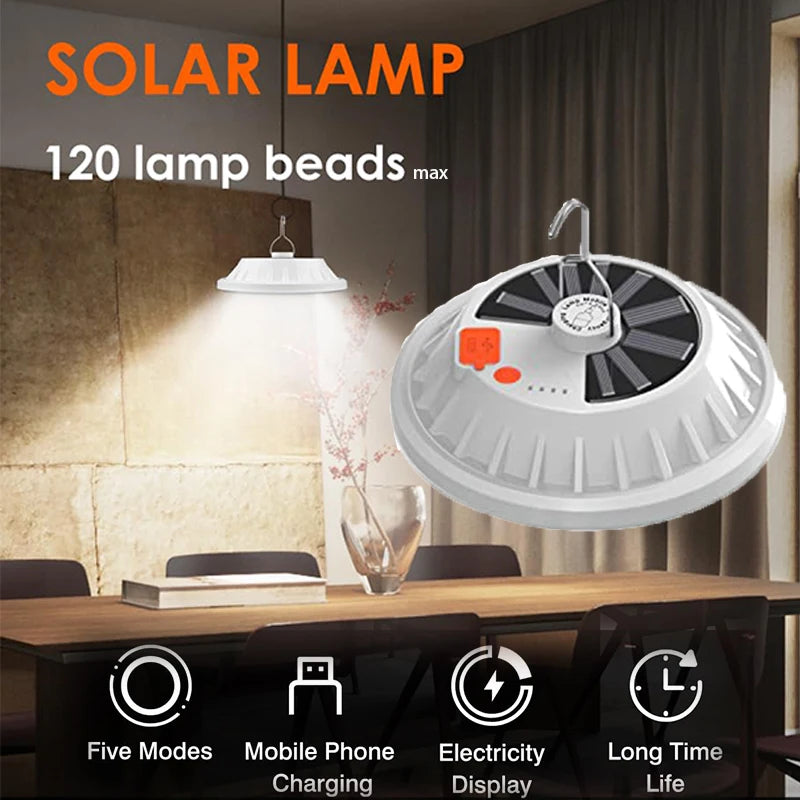 Solar Camping Light,Portable Tent Light,USB-Charged Bulb,Patio Light w/Remote Control,Power Bank,Camping,Blackouts,BBQ,Fishing