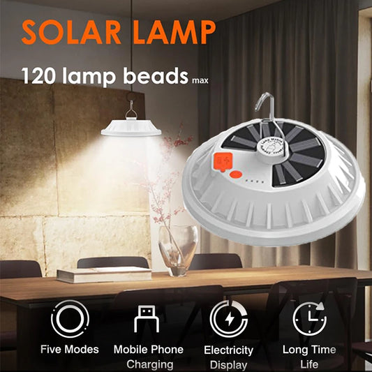 Solar Camping Light,Portable Tent Light,USB-Charged Bulb,Patio Light w/Remote Control,Power Bank,Camping,Blackouts,BBQ,Fishing