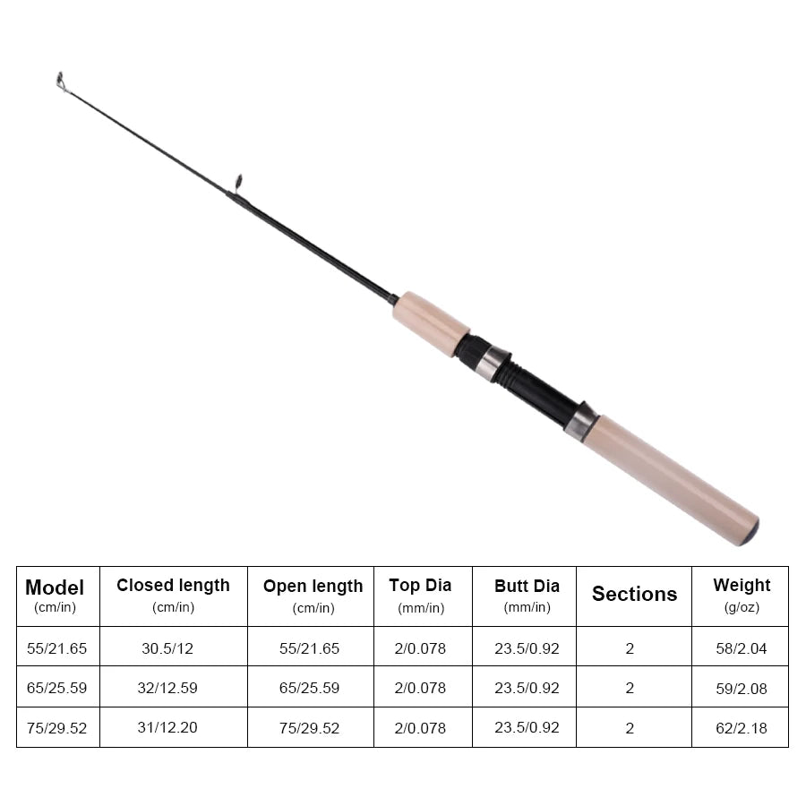 FISH KING Ice Fishing Rod Winter Short Fiber Telescopic Pole Portable Fish Trackle Accessories for Freshwater Saltwater