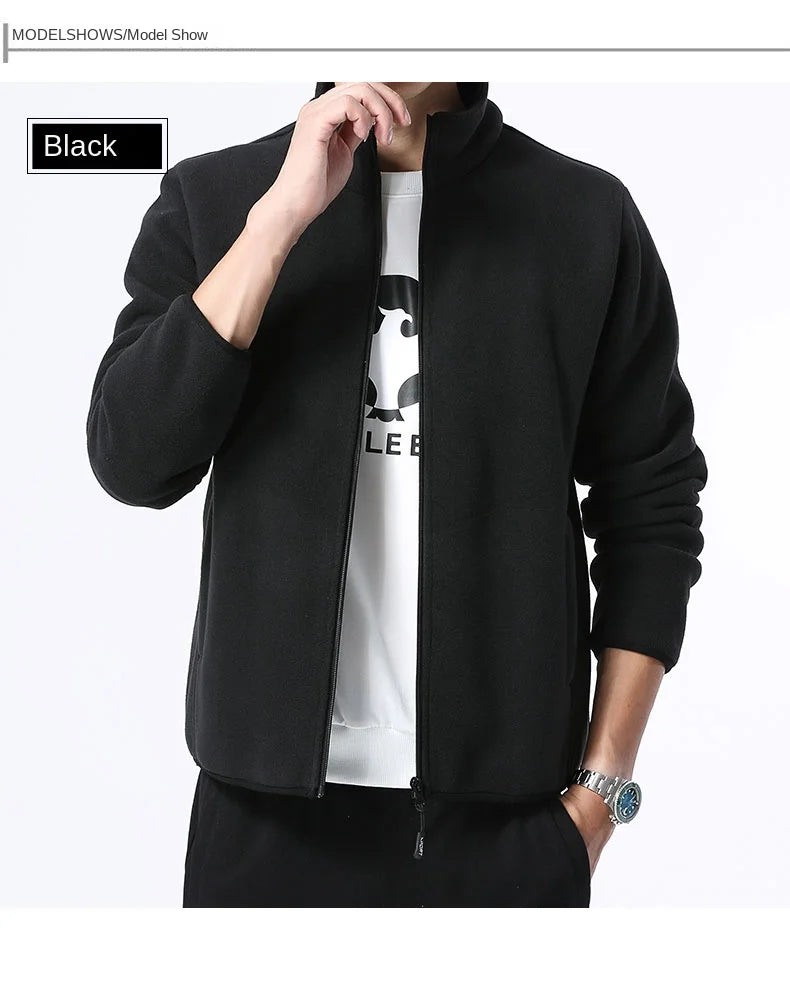 Winter fleece hiking jacket windbreaker for men Sportswear Wool lining thickened warm men's coat plus size overcoat