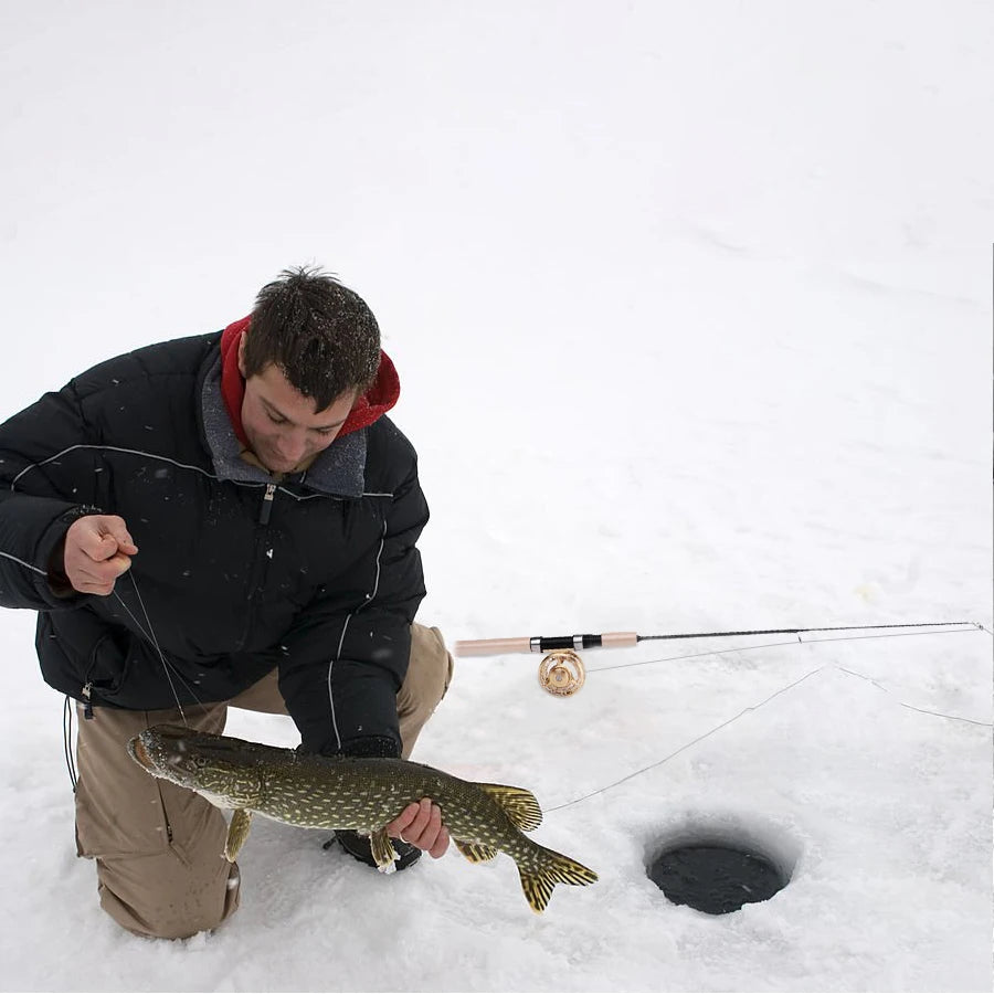 FISH KING Ice Fishing Rod Winter Short Fiber Telescopic Pole Portable Fish Trackle Accessories for Freshwater Saltwater