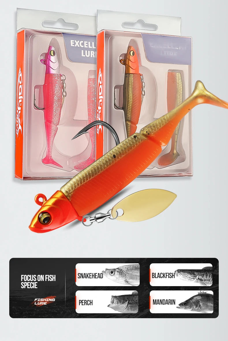 TAIYU Hot Sale Fishing Lures 20g Jig Head T-tail Silicone Soft Lure Wobbler Metal Spinner Spoon Bait For Pike Trout Bass Fishing