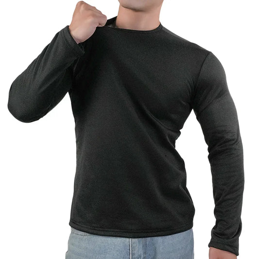 Men's Winter Thermal Long-sleeved T-shirt Wear Extreme Cold Weather Base Layer Top Fleece Lined Winter O-Neck Bottoming Shirts