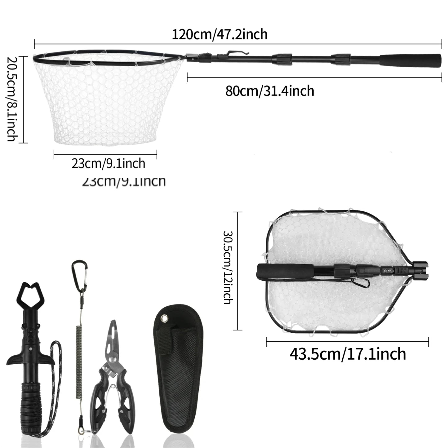 Fishing Tool Kit Fishing Net with Pliers Hook Remover Fish Gripper for Kayak Durable Foldable Fishing Tool Accessories Man Gifts