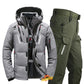 Men's Winter Fishing Suit, Goose Down Jacket+Tactical Pants Fishing Set, Warm Snow Skiing, Mountain Climbing, Hunting Sportswear