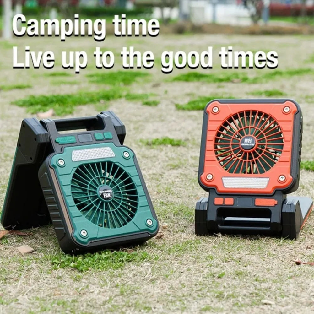 Solar Powered Camping Light with Fan Folding Portable Desk Lamp  Rechargeable Battery for Outdoor Hiking Fishing Camping