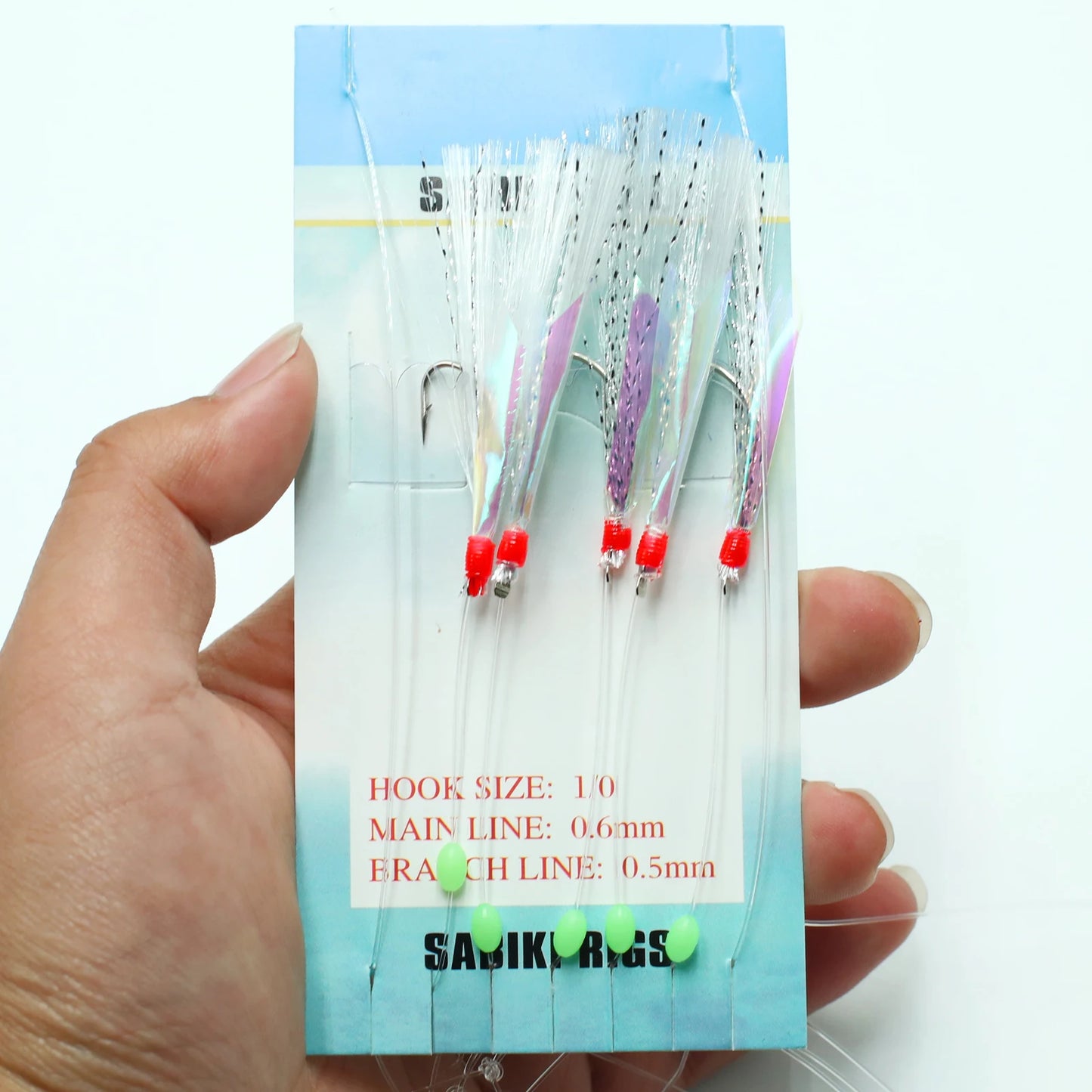 TAKBAS 1/3/5Packs Sabiki Rigs Saltwater, Fish Skin Mackerel Feathers Rigs, Sea Fishing Rigs with Luminous Beads Flasher Rig