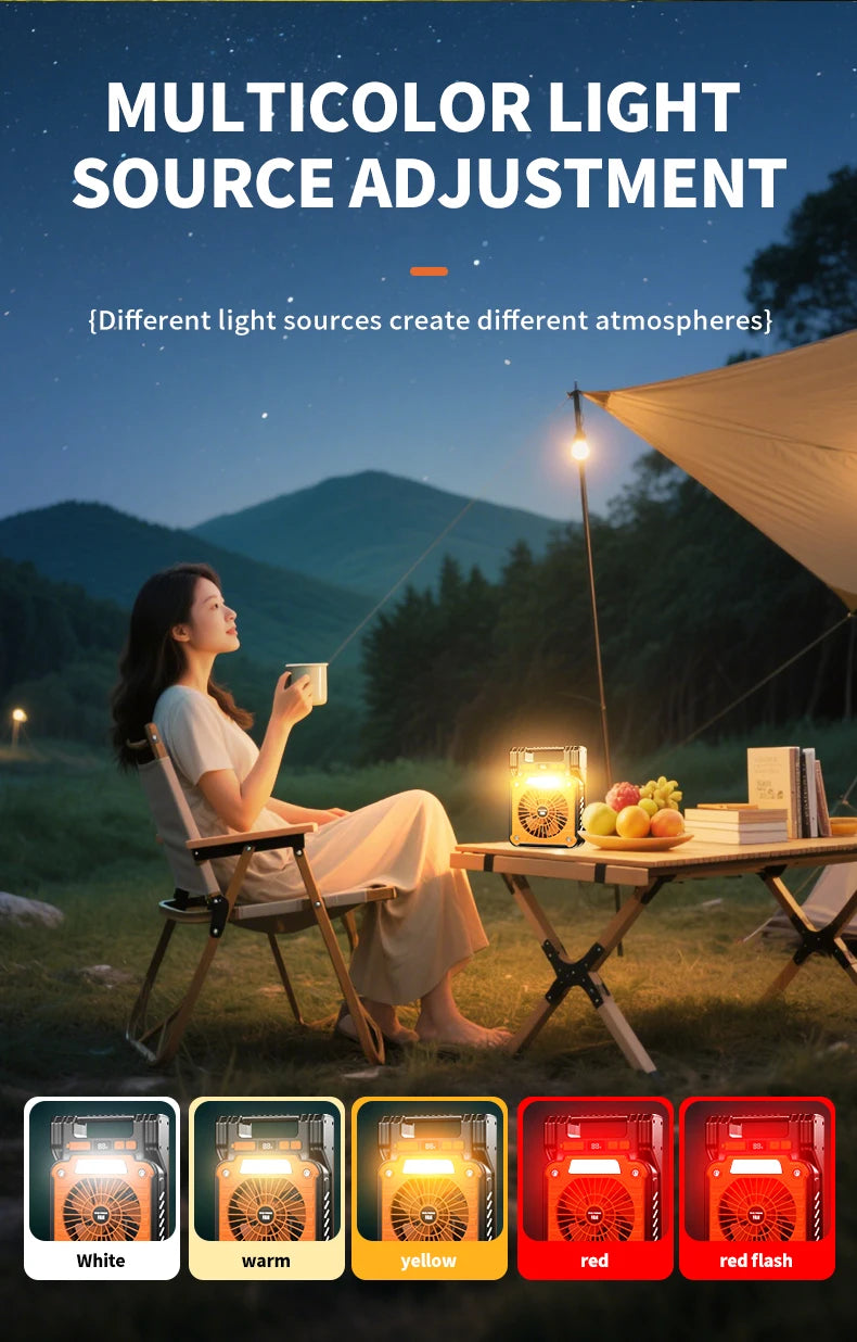 Solar Powered Camping Light with Fan Folding Portable Desk Lamp  Rechargeable Battery for Outdoor Hiking Fishing Camping