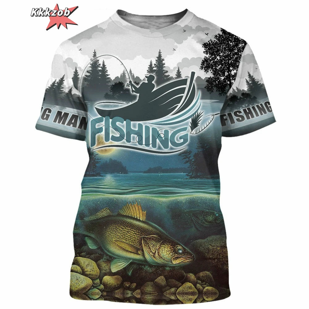 Men's Clothing 3D Fishing Pattern Printed Short Sleeve Oversized T-Shirt Fishing Fishing Outdoor Clothing Short Sleeve Top