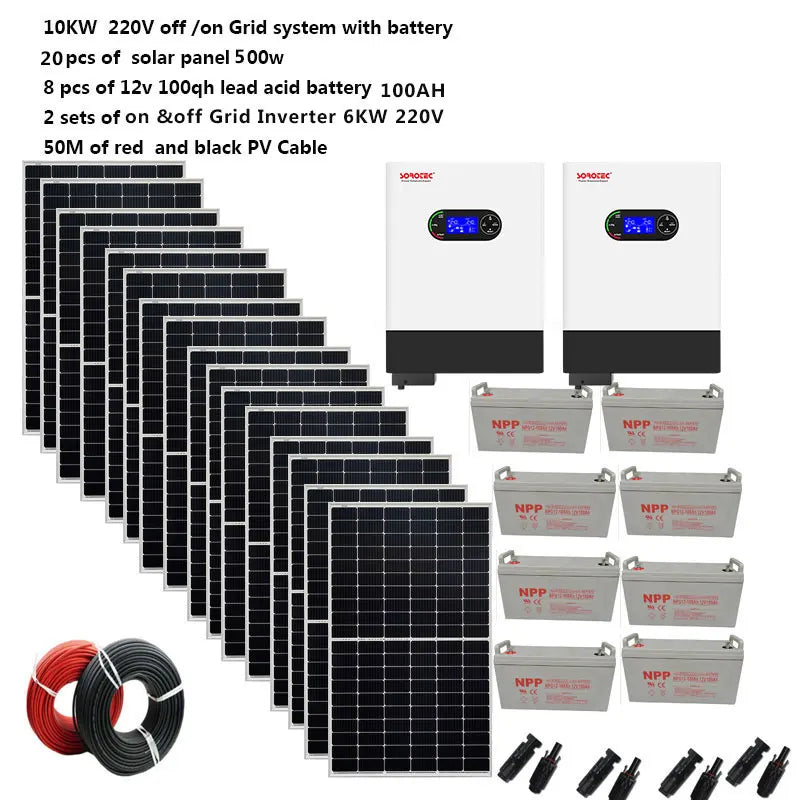 Solar Panel Kit Complete For Home 10000 w 5000w 380V 3 Phrase220v On Grid System Growatt Grid Tie Inverter  2 MPPT PV Panel 500W