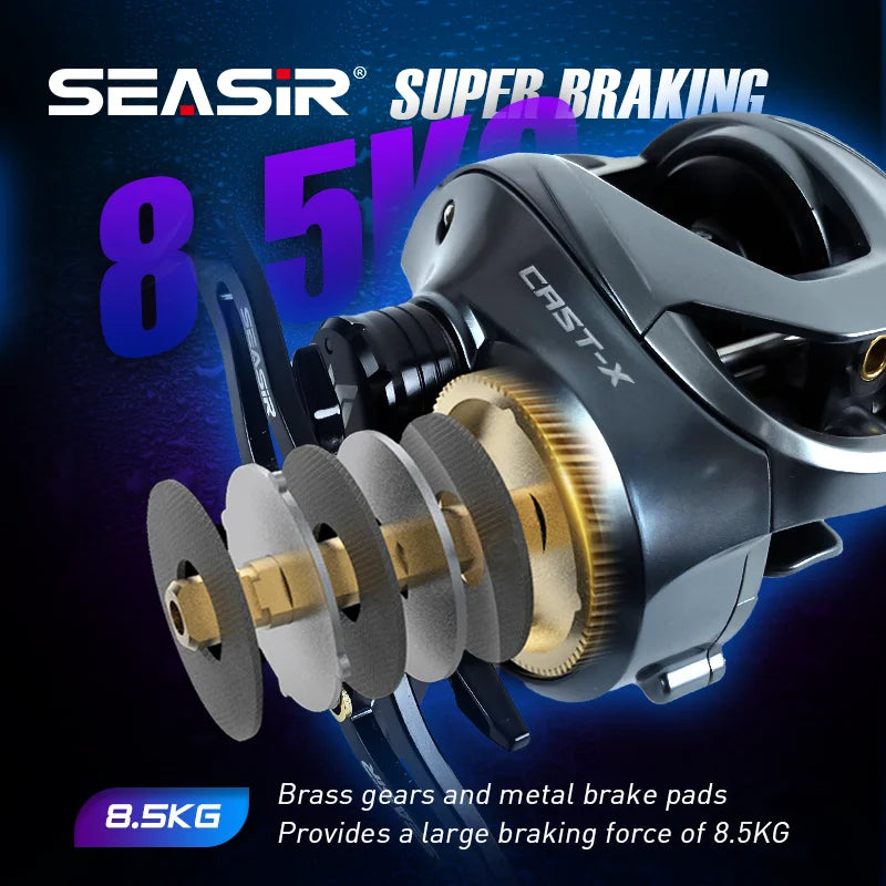 SEASIR Cast-X Baitcasting Reel 7.3:1 HS Gear Ratio Aluminum Double Spool Carbon Grip Metal BFS Micro Fresh Seawater Fishing Coil