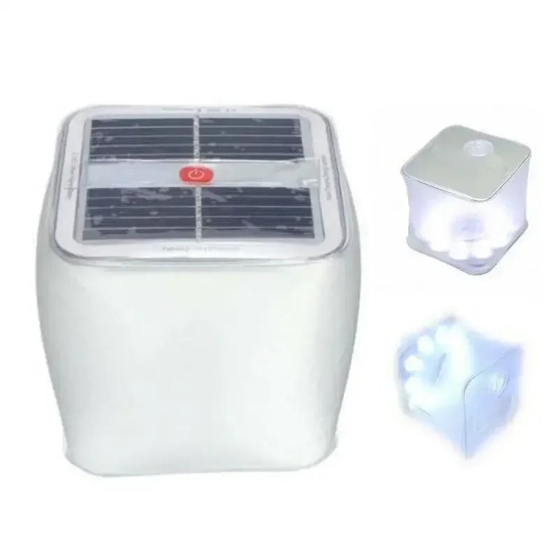 Solar Power Inflatable Camping Lights Outdoor LED Lamp Frosted Square Solar Panel Shed Light Emergency Hiking Lighting