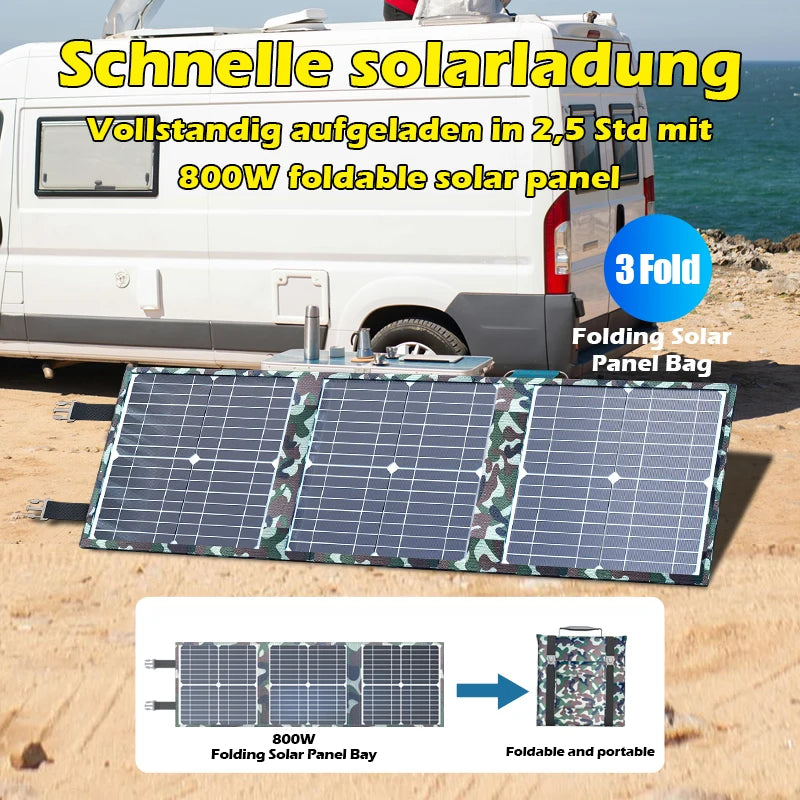 Solar Panel Kit Complete Camping Foldable 800W Solar Power Station MPPT Portable Generator Charger 18V for Car Boat Caravan Camp