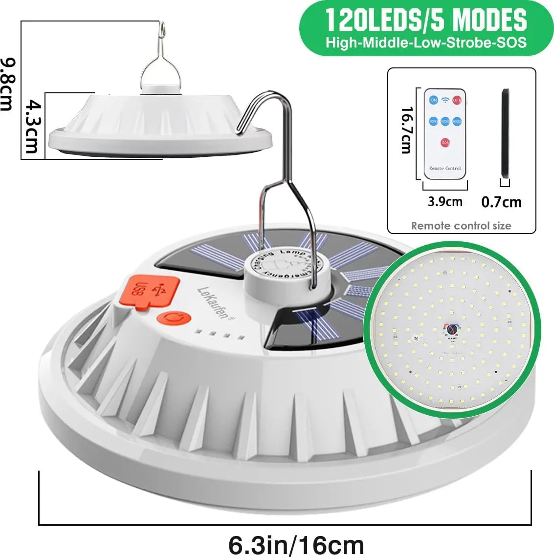 Solar Camping Light,Portable Tent Light,USB-Charged Bulb,Patio Light w/Remote Control,Power Bank,Camping,Blackouts,BBQ,Fishing