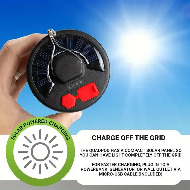 Solar Camping Light，USB/Solar Recharge Portable Lamp with 2000mAh Battery 6 Lighting Modes Outdoor Portable Hanging Tent Light