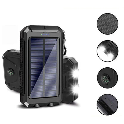 Solar Power Bank 20000mAh Charging Portable Charger Phone External Battery with SOS Flashlight 2-USB Outdoor Powerbank