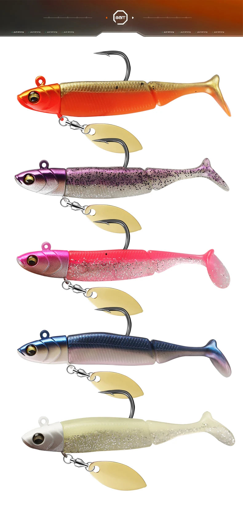 TAIYU Hot Sale Fishing Lures 20g Jig Head T-tail Silicone Soft Lure Wobbler Metal Spinner Spoon Bait For Pike Trout Bass Fishing