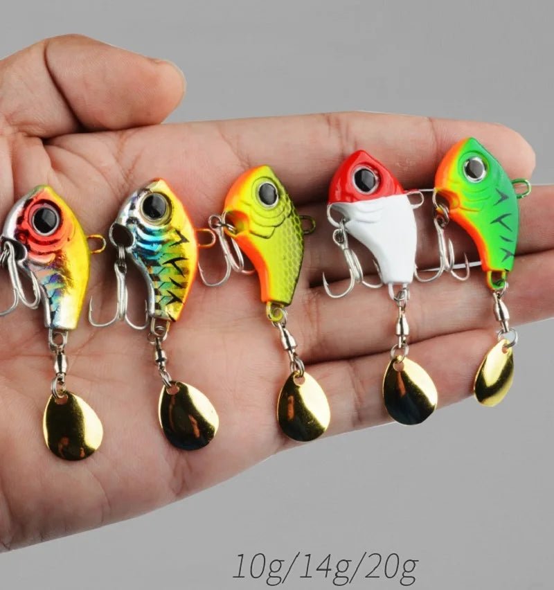 Fishing Lure Set 5pcs Wobble Rotating Metal VIB Vibration Bait Spinner Spoon Jig Sea Lures Artificial Hard Baits Sequins Tackle