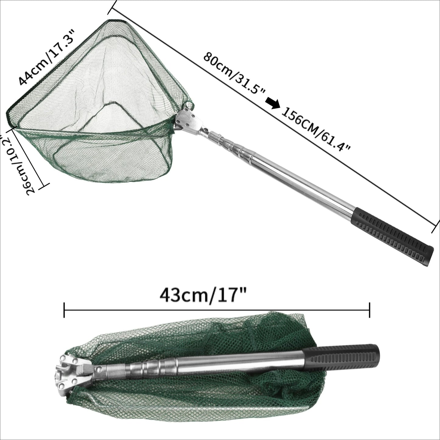 Fishing Landing Net Aluminum Alloy Durable Telescoping Extend to 190cm/130cm/55cm Folding Mesh Safe Fish Catching Releasing