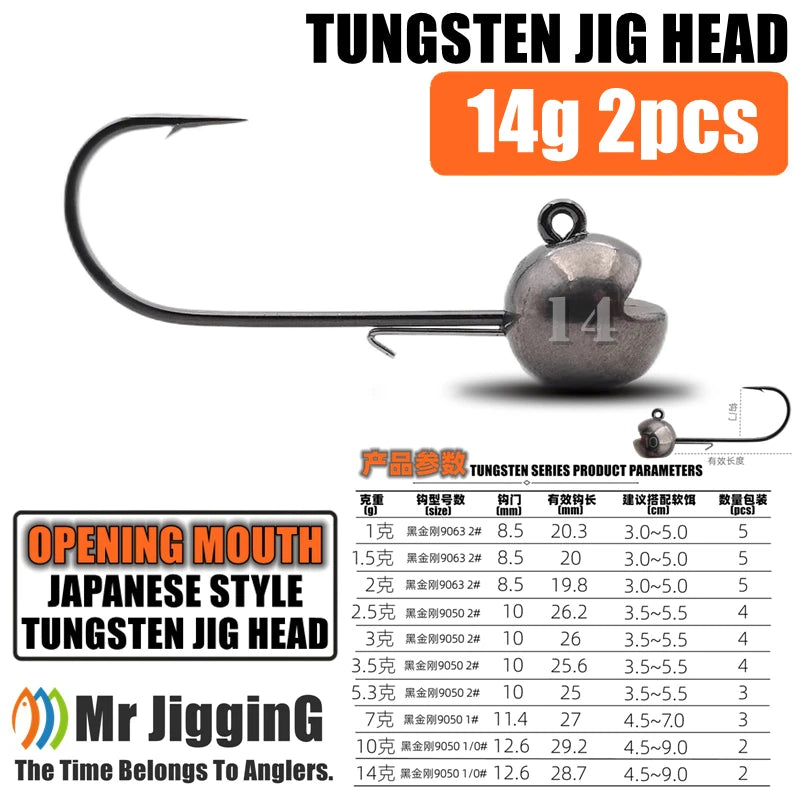 Mr JigginG Tungsten Jig Head 1g 1.5g 2g 2.5g 3g 3.5g 5.3g 7g 10g 14g Worm Hook for Soft Lure Tackle Fishing Accessories